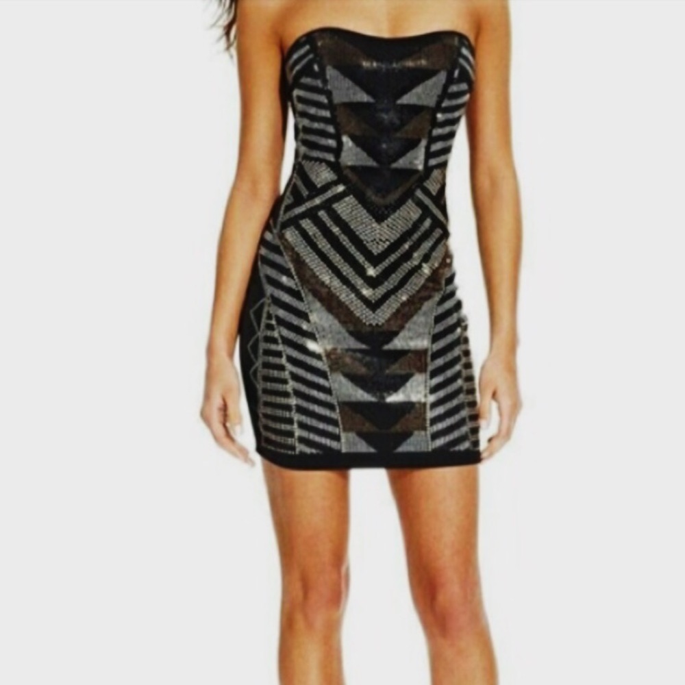 Black and Gold Embellished Body-con Dress